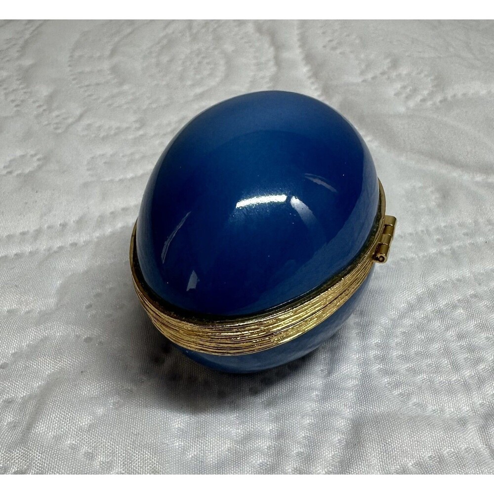 Limoges Rabbit Porcelain & Blue Egg Trinket Brass Hinged Boxes France - Picture 13 of 16